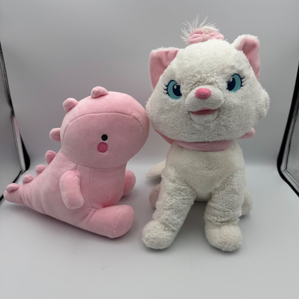 Disney Marie Cat & Pink Dinosaur Plush Stuffed Animal Set Authentic